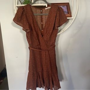 Francesca's Collections Women's Small S Brown Polka Dot Wrap Mini Dress NWT